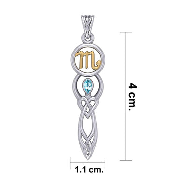 Celtic Goddess Scorpio Astrology Zodiac Sign Silver and Gold Accents Pendant with Blue Topaz MPD5942 - Jewelry